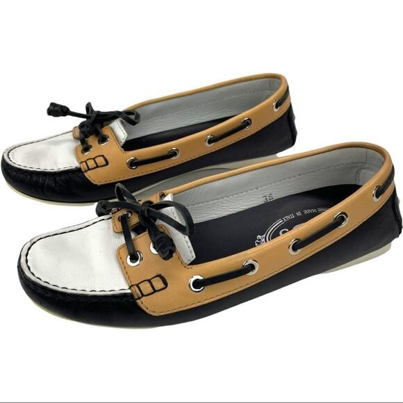 TOD'S Color block Leather Lace & Bow Driving Shoes Topsiders Moccasins Size 36 - Picture 13 of 16